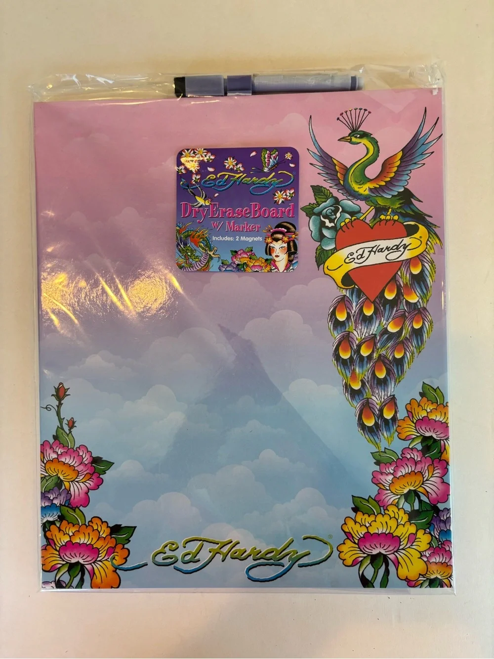 4 NEW Ed Hardy Peacock Dry Erase Boards Sealed Marker Magnets Y2K